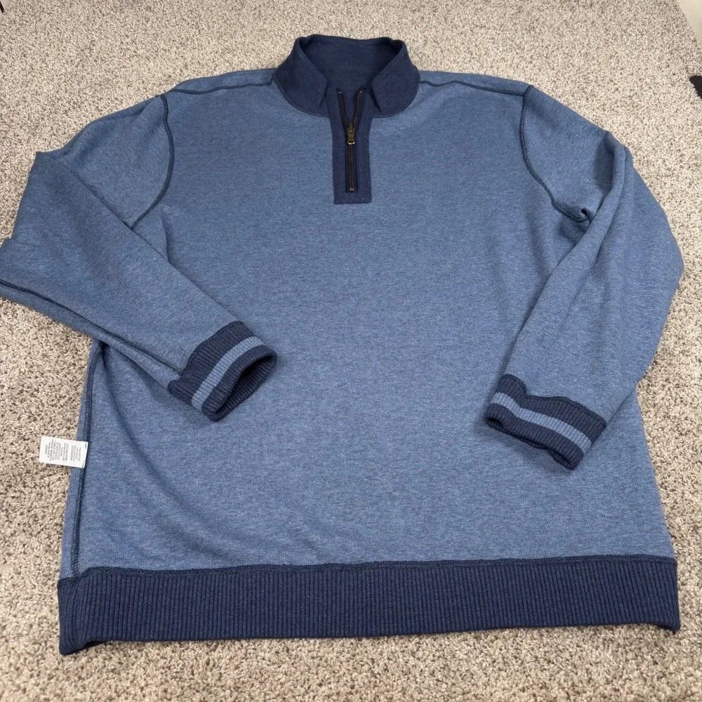 Cremieux Mens XL Blue Reversable Quarter Zip Pullover Cotton Modal Sweater